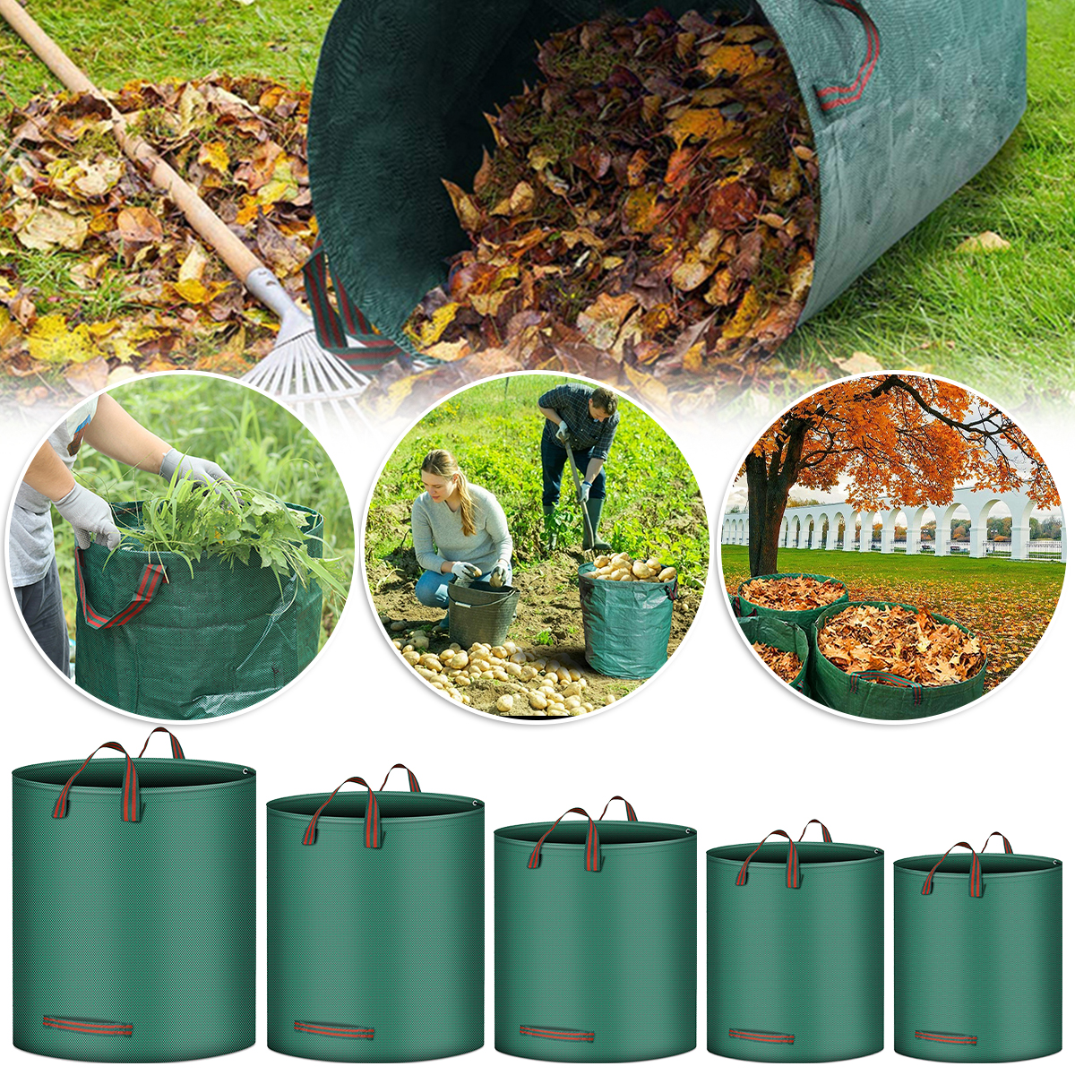 Garden Waste Bag Large Capacity Garden Bag Reusable Waterproof Storage Collection Container for Yard Leaf 120/272/300/400/500ML