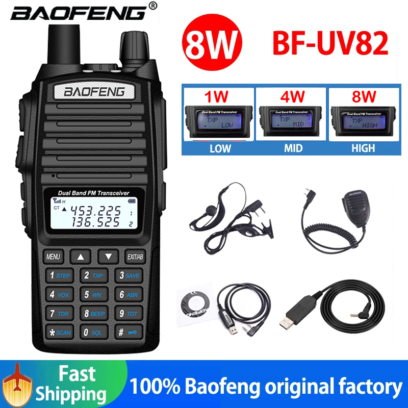 Baofeng Real 8W Portable Radio Walkie Talkie UV-82 Dual PTT Two-way Radio Vhf Uhf Amateur Radio Receiver UV82 Better than UV5R