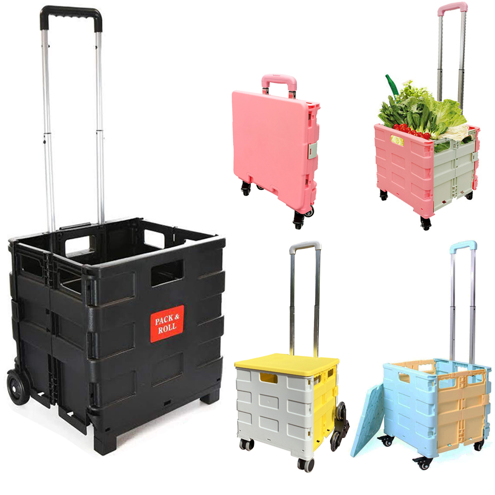 Shopping Cart Foldable Food Vegetables Basket Portable Trolleys With Wheels Large Capacity Supermarket Home Organize Accessory