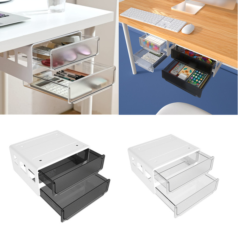 Self-Adhesive Under Desk Drawer Hidden Storage Home Box Makeup Organizer Office Stationery Case Hidden Pencil Tray Pen Holder