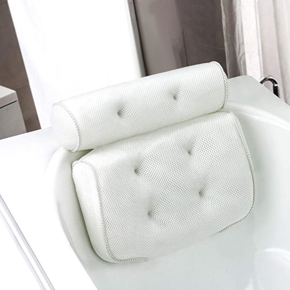 SPA Non-Slip Bath Pillow Soft 3D Mesh Headrest Bathtub Pillow With Backrest Suction Cup Neck Cushion Home Bathroom Accessories