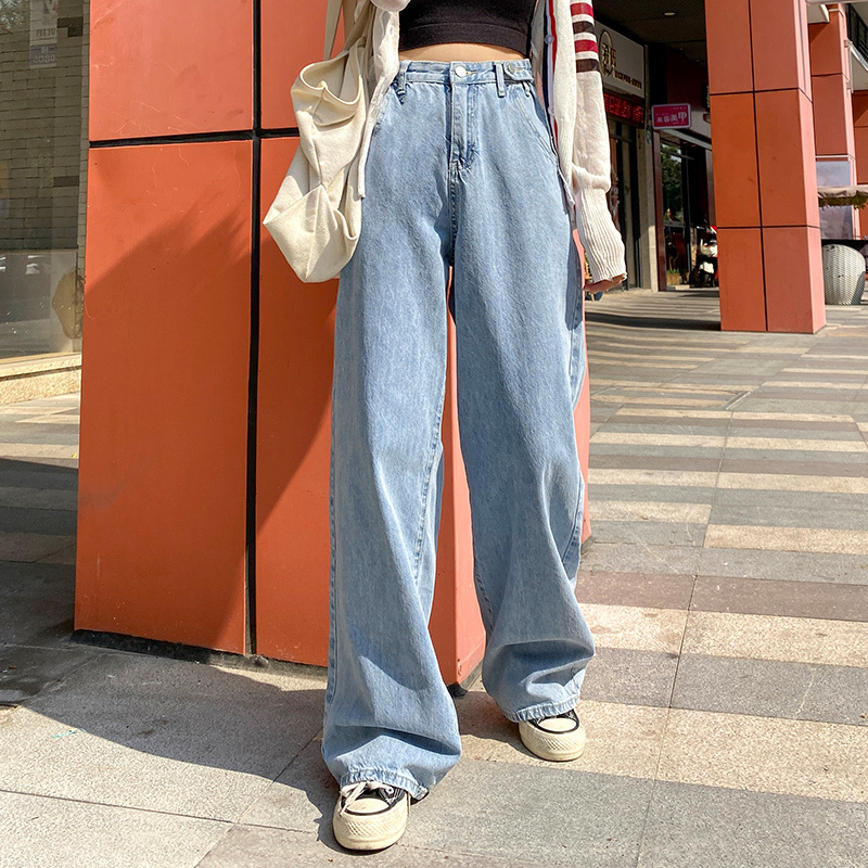 Feynzz Women Pant Woman Jeans High Waist Denim Pants Wide Leg Denim Clothing Blue Jeans Vintage    Straight Pants