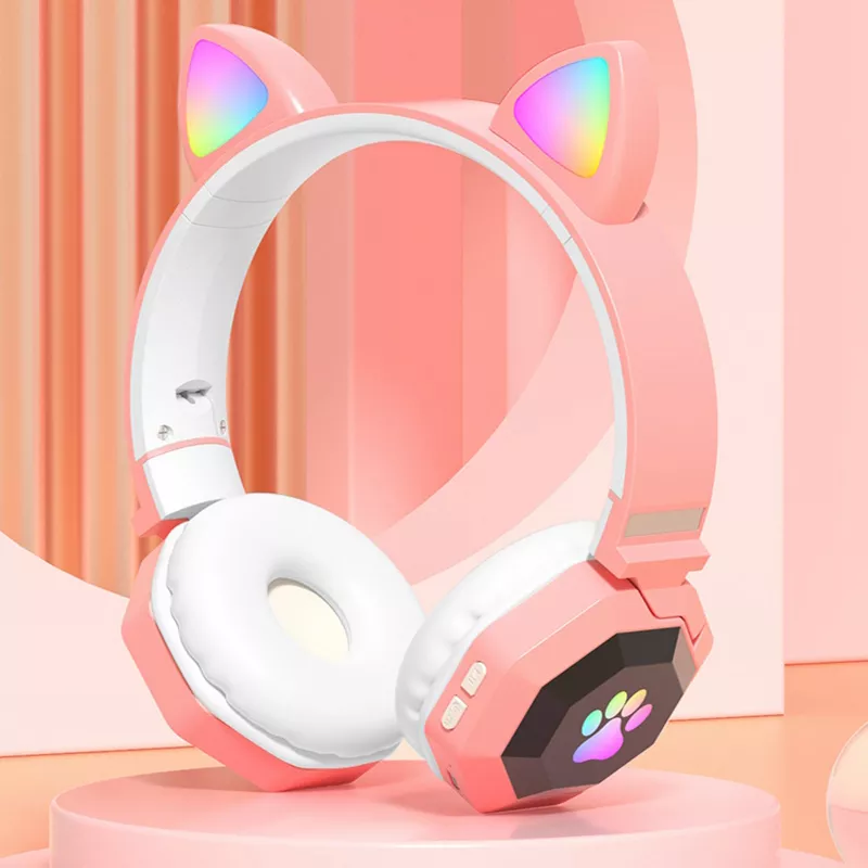 Wireless Headphone cute cat ear Bluetooth 5.0 Headset RGB stereo music Helmet Mobile phone with Micrphone Earphone Children Gift