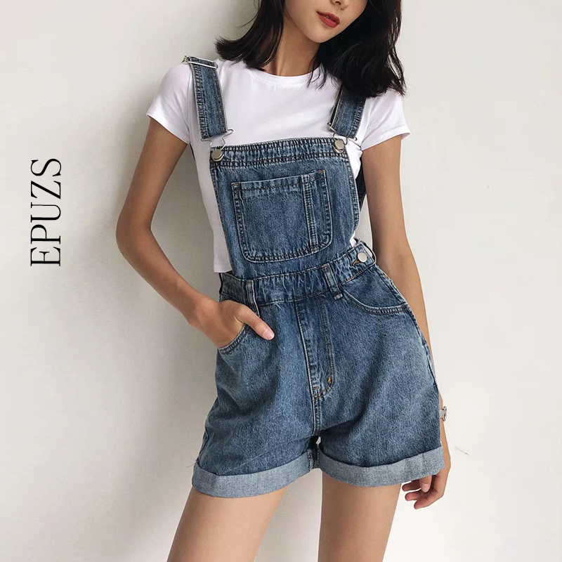 vintage sleeveless denim jumpsuit women high waist shorts Overalls sexy backless black playsuit casual jeans jumpsuit 
