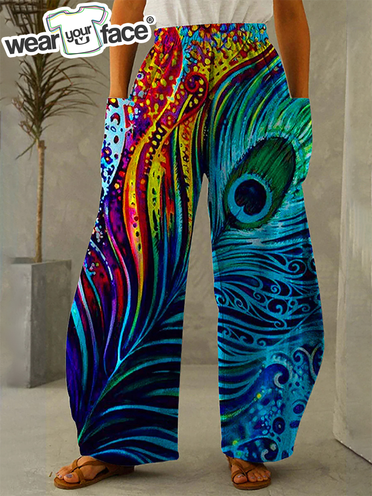 Peacock Feather Full Length Wide Leg Pants 3D All Over Print Thin Hipster  Summer Streetwear Sweatpants Women Clothing