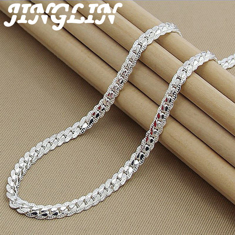 JINGLIN 925 Sterling Silver 6mm Full Sideways Necklace 8/18/20/22/24 Inch Chain For Woman Men  Wedding Engagement Jewelry