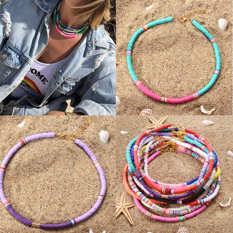 Colorful Beads Necklace Women  Girl Necklace Summer Beach Surf Jewelry
