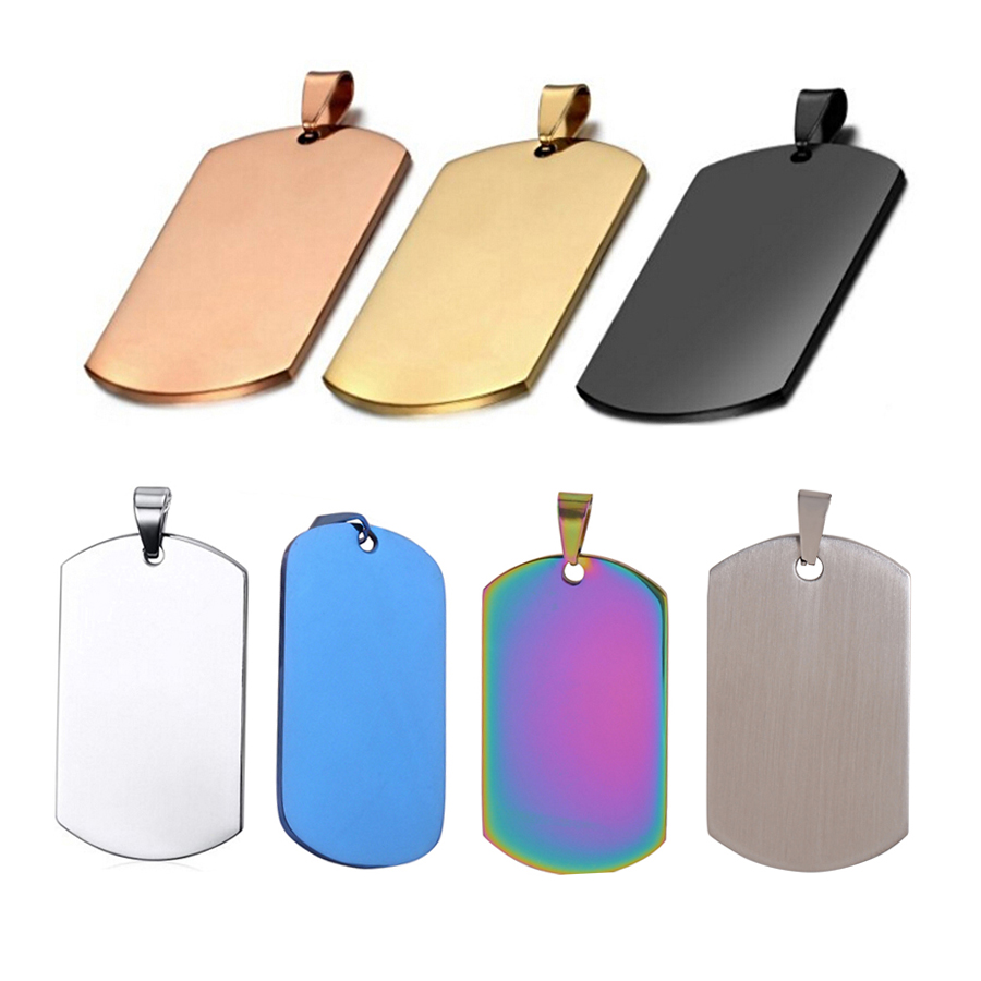 10 pcs WholeRectangle 6 Colors Men Stainless Steel Stamping Blank Dog Tags Pendant Necklace Jewelry Findings 24*40mm