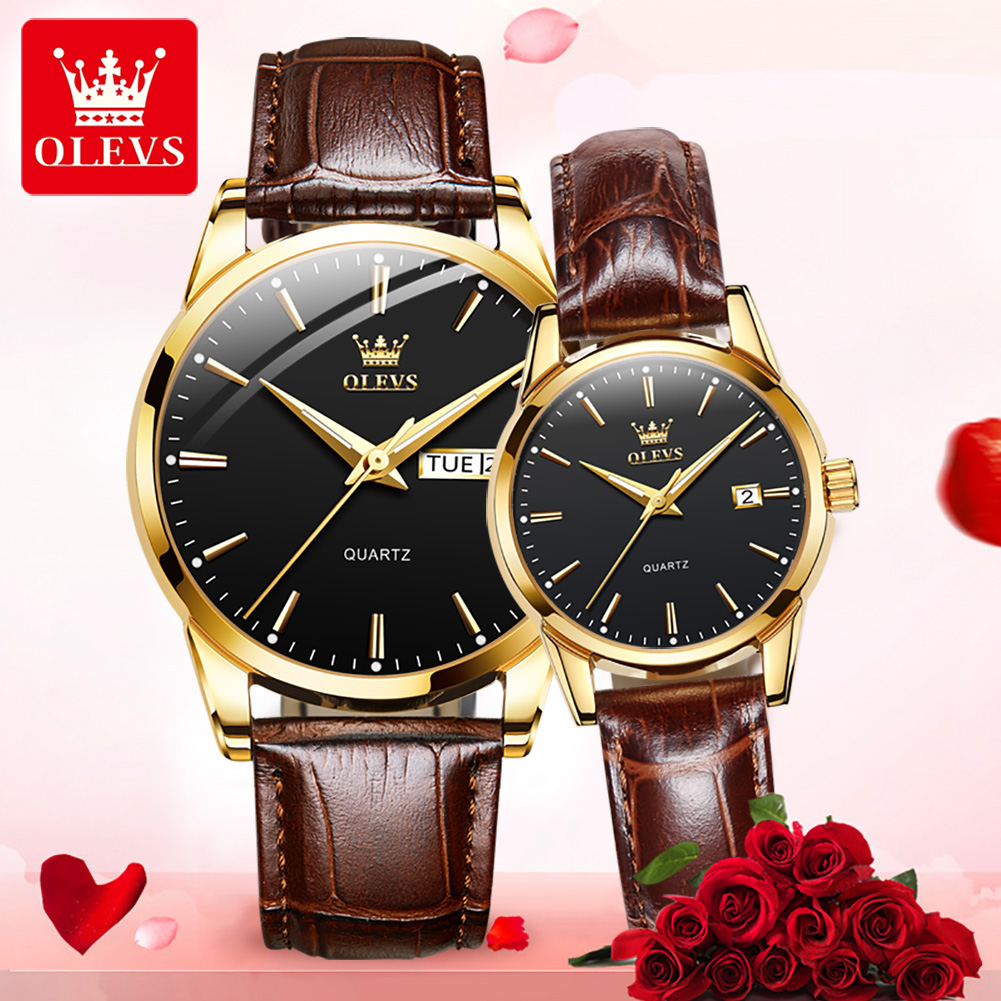 OLEVS Couple Quartz Watch Waterproof Breathable Leather Strap  Business Date Quartz Men's Watch Relogio Masculino Clock