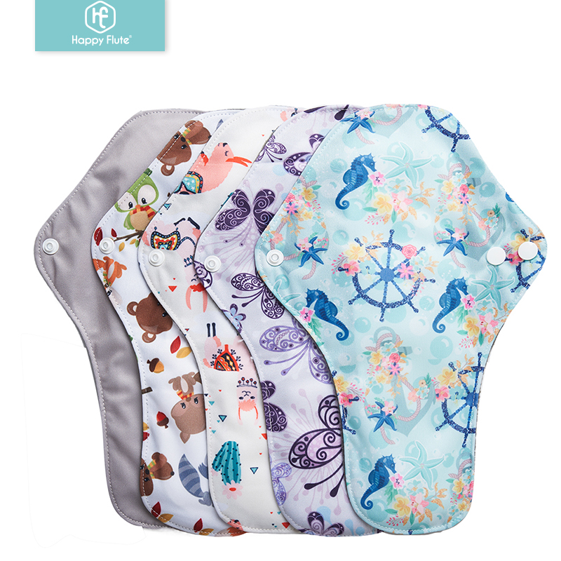 Happyflute 5Pcs/set L Size Reusable Pads Bamboo Charcoal Sanitary Pads Washable Panty Liner Pads Health Large Size