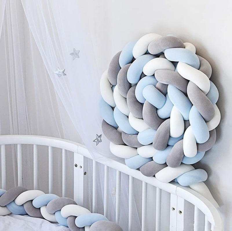 Newborn Playpen Rail Cot Fence Bedding Sets Cushion for Cribs Bassinet Infant Baby Bed Braid Pillow