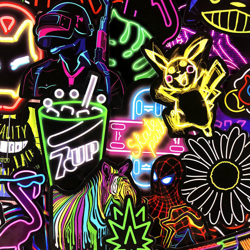 50 non-repeating stickers ins Harajuku neon stickers cool creative graffiti wall decoration waterproof stickers mobile  stickers