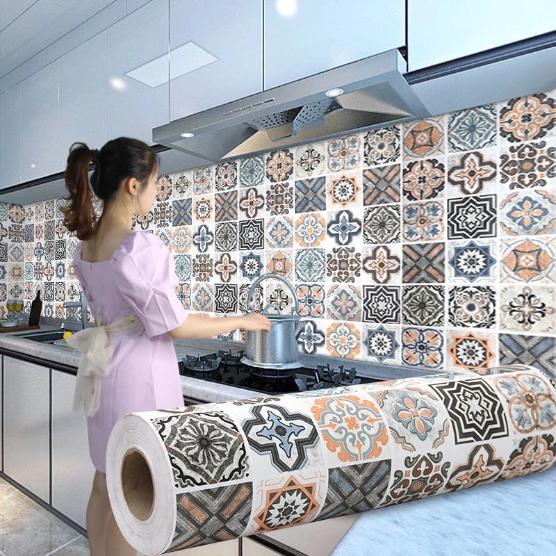 DIY Oil Proof Kitchen Furnitur Wall Stickers Self Adhesive Papel De Parede Bathroom Tile 3D Waterproof Vinyl Cabinet Wallpaper