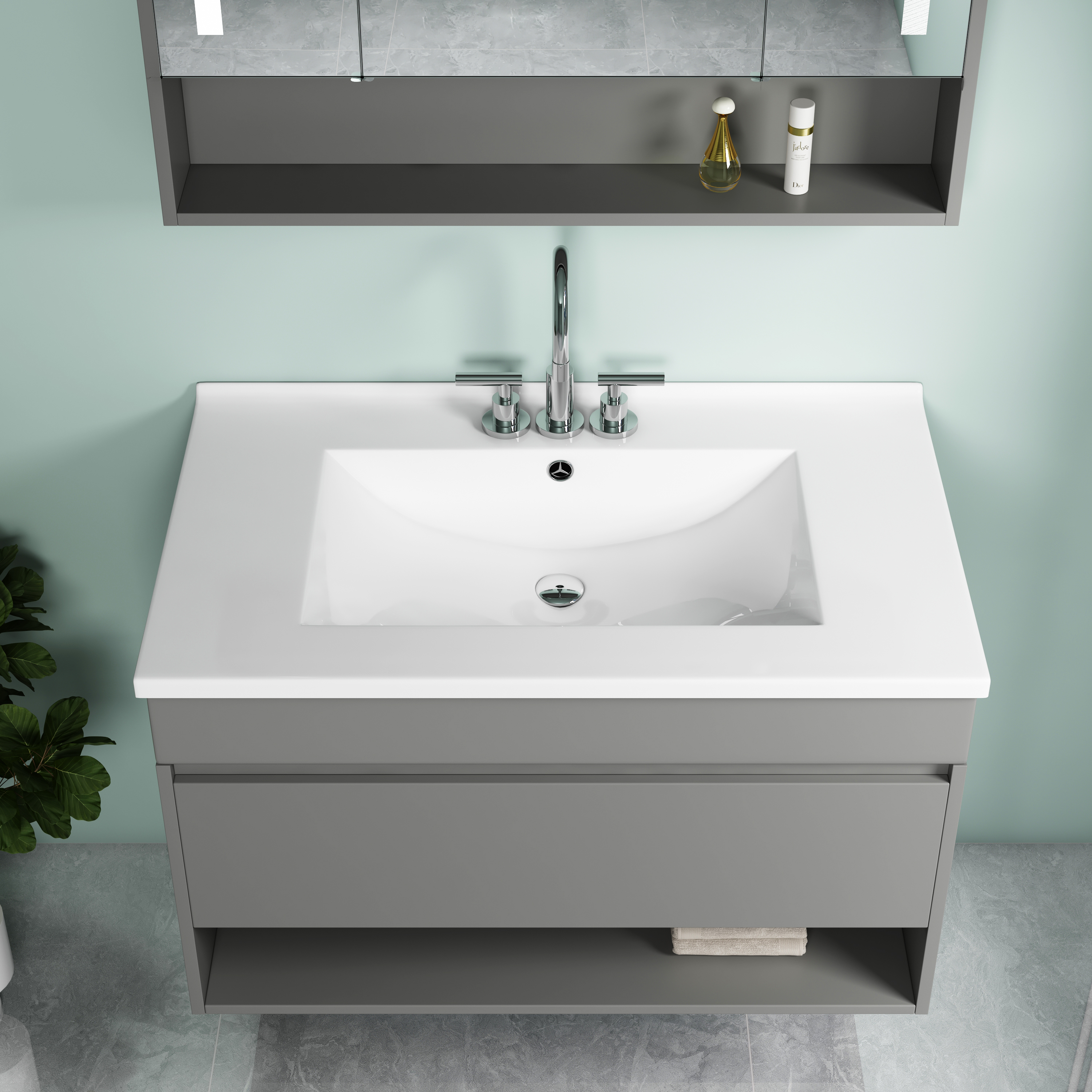 MEJE #675E - 31x18 Inch Rectangle Drop in Vessel Sink， White Ceramic Bathroom Vanity Top Sink with Three Faucet Holes