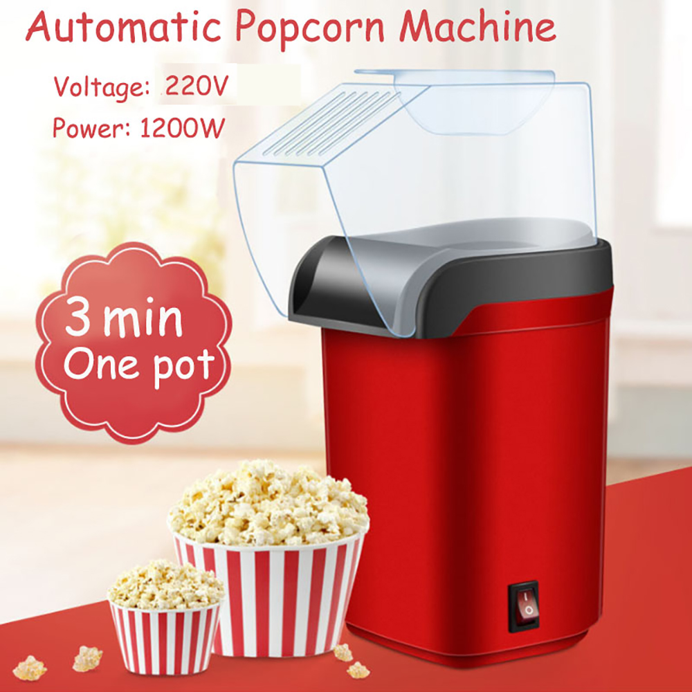 1200W Mini Home Popcorn Machine Plug-In -Air Oil-Free Popcorn Machine Popcorn Makers for Home Kitchen Party Travel US EU Plug