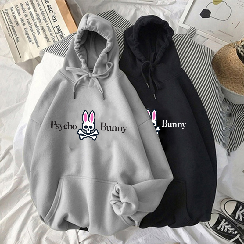 Women's Psycho Skeleton Bunny Letters Logo Print Hoodies Sport Design Drawstring Hoodie Tops Harajuku Hooded Hoody Streetwear