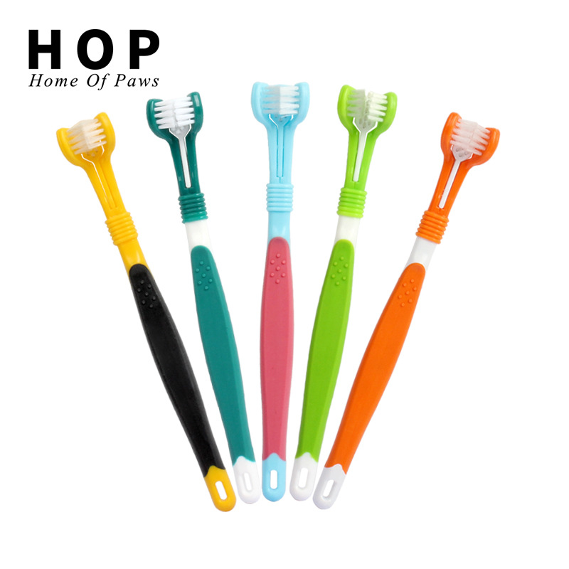 Toothbrush for Cats Dogs Pet Supplies Three-head Multi-angle Tooth Brushing to Clean Oral Calculus Soft Bristles