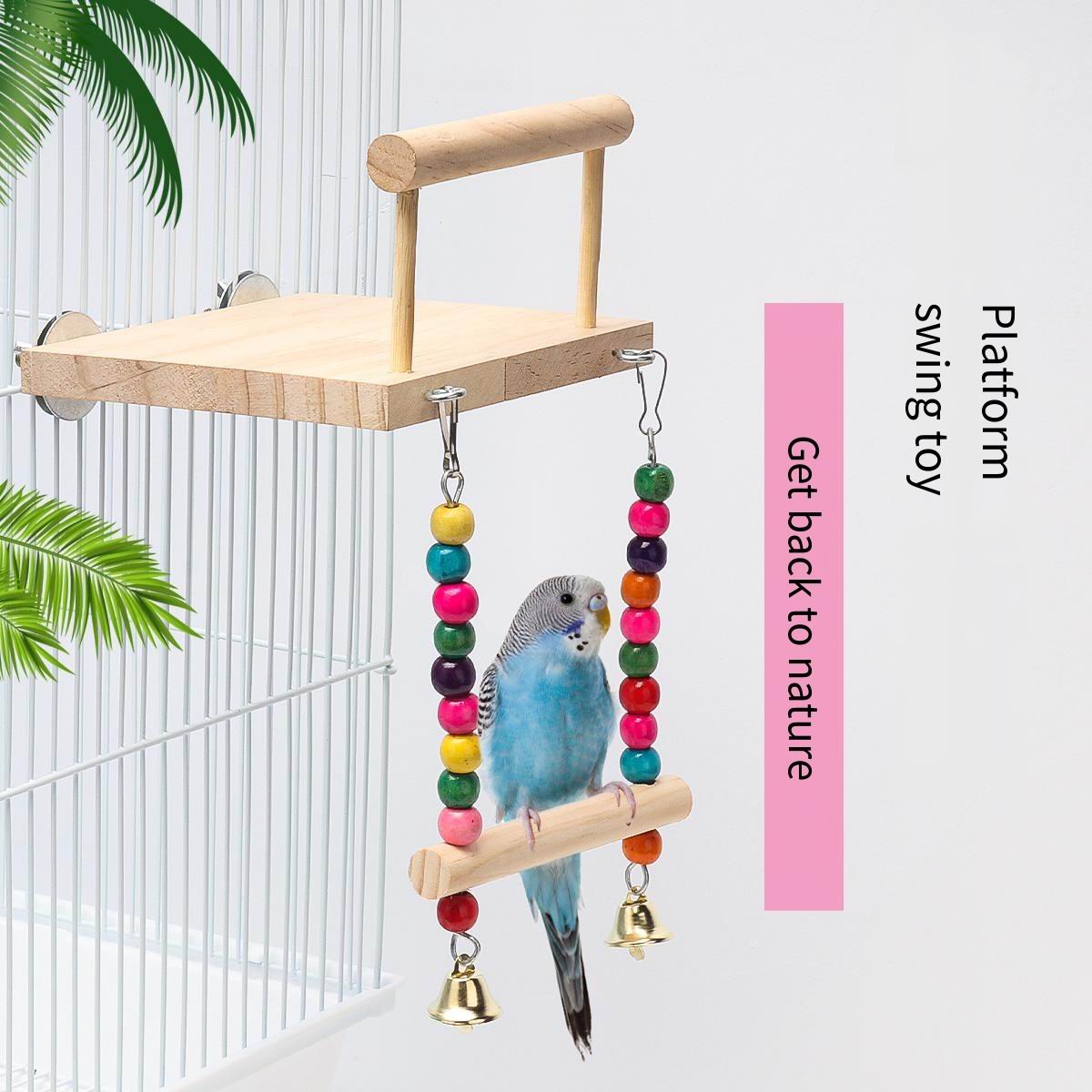Parrot Toy Set Bird Wooden Swing Perch Stand Pet Toy Hanging Hammock Platform Stand Rack Perche Board For Bird Cage Pet Supplies