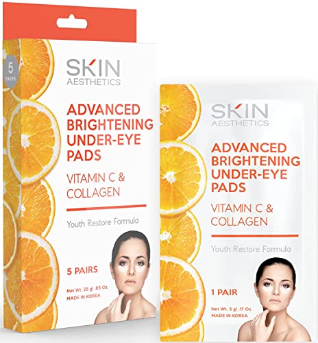 Vitamin C & Collagen Under Eye Patches - Reduces Dark Cirles, Wrinkles & Crow's Feet, Advanced Brightening Under Eye Pads - Cruelty Free Korean Skin Care For All Skin Types - 5 Pairs