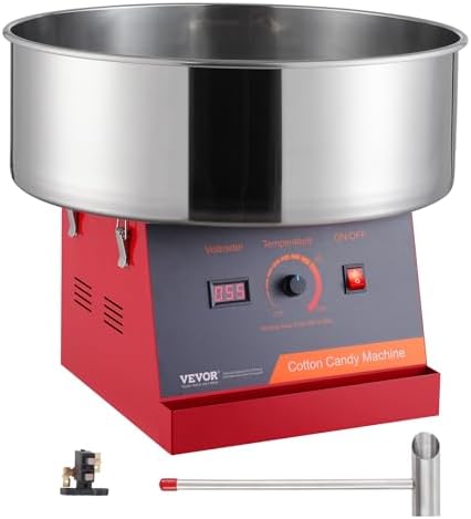 VEVOR Cotton Candy Machine Commercial, 1000W Electric Floss Maker with Stainless Steel Bowl, Sugar Scoop, Storage Drawer, Perfect for Home, Carnival, Kids Birthday, Family Party, Red