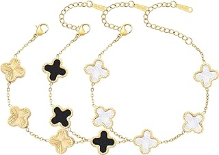 18K Gold Plated Bracelet Gold/White/Black Clover Bracelet Set for Women Four Leaf Lucky Bracelets Jewelry Gifts for Women