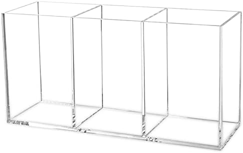 Cerpourt Clear Makeup Brush Organizer,Acrylic Cosmetic Brushes Storage Holder with 3 Slots,Pencil Pen Holder for Desk,Desk Organizer and Accessories for Vanity