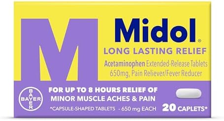 Midol Long Lasting Relief 20ct: Midol Long Lasting Relief, Menstrual Symptom Reliever & Fever Reducer, Caplets with Acetaminophen for Menstrual Pain Relief - 20 Count (Packaging May Vary)