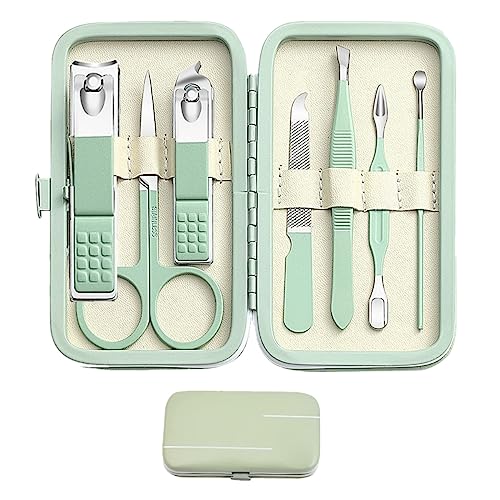 Manicure Set Nail Clipper Set Men Women Toe Finger Nail Clipper Personal Care Tools with Portable Travel Case Manicure Pedicure Tools Grooming Kit for Men Women Family Friends Wife(Green)