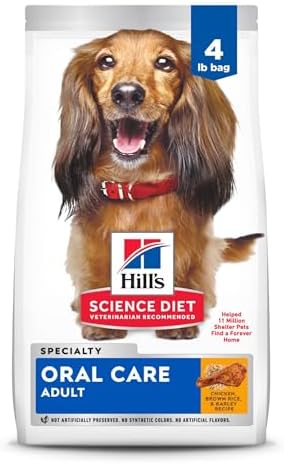 Hill's Science Diet Oral Care, Adult 1-6, Plaque & Tartar Buildup Support, Dry Dog Food, Chicken, Rice, & Barley, 4 lb Bag