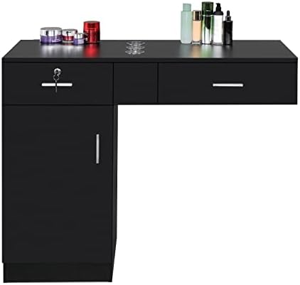 Goujxcy Barber Salon Station for Hair Stylist, Black Salon Barber Storage Cabinet Hair Station, Space-saving Salon Cabinets, Salon Beauty Equipment with 2 Drawers,1 Door,3 Hair Dryer