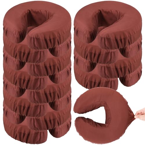 Tatuo 12 Pcs Face Cradle Covers for Massage Head Rest Covers Massage Bulk Microfiber Reusable Soft Thicker Massage Table Face Covers Oil Proof Headrest Cradle Sheets for Spa Beauty (Chocolate Color)
