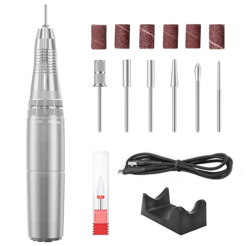 Electric Nail Drill Farocup Professional Manicure Pedicure Kit, Electric Nail File Set, Cordless Electric Nail Drill Machine, 5 Speeds Hand Foot Care Tool for Nail Grind Trim Polish 35000RPM (Silver)
