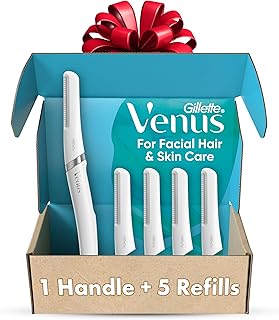 Gillette Venus Facial Razor, Exfoliating Dermaplaning Tool for Face Handle with 5 Blade Refills, Holiday Gifts for Women