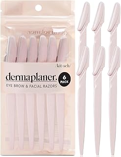 Kitsch Dermaplaning Tool - Face Razors for Women and Men, Eyebrow Trimmer & Face Shaver for Women, Facial Hair Removal for Women and Men, Dermaplane Razor for Women Face, 6 pc (Blush)