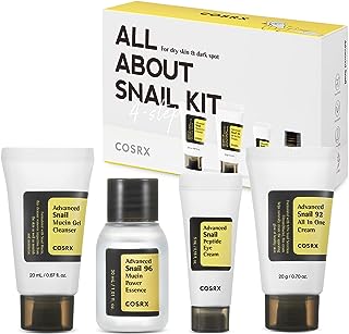 COSRX All About Snail Mucin Korean Skin Care Set, Mini Travel Essentials, Travel Size Gift Set with Snail Mucin Face Wash, Serum, Moisturizer & Eye Cream, Rejuvenating Kit