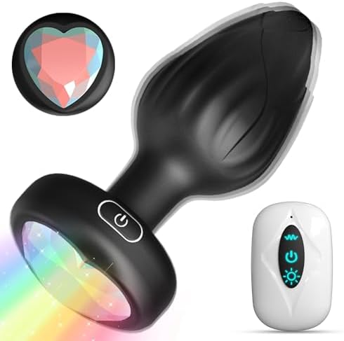 Anal Plug Adult Sex Toys - 10 Modes Vibrating Butt Plug with Crystal Diamond Colours Light Up Base Remote Control Vibrators, Prostate Massager, Anal Sex Toys Vibrator for Men Women, Couples
