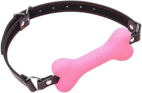 Romi Bondage Silicone Leather Dog Bones Gag Mouth Pet Bone Bite Ball Gag BDSM Fetish Slave Restraints Sex Toys (Pink)