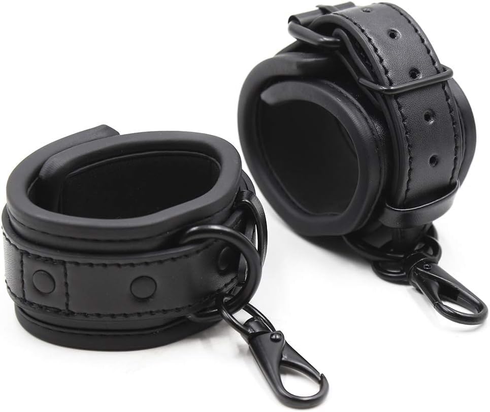 Bondage Handcuffs BDSM Sex Restraints Toys PU Leather Cuffs Sex Toys Adjustable Adult Fetish Erotic Slave SM Game for Couples Women Men (Black)