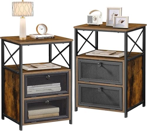 VECELO Night Stand Set of 2, End Side Table with Storage Space and Door,Modern Nightstands for Living Room, Bedroom