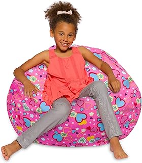 Posh Creations Bean Bag Chair for Kids, Teens, and Adults Includes Removable and Machine Washable Cover, Canvas Multi-Colored Hearts on Pink, 38in - Large