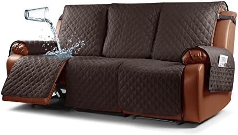 Ruaozz Waterproof Recliner Sofa Cover 1-Piece Couch Covers for Reclining Couches Reclining Sofa Cover Washable Furniture Protector with Elastic Straps Pocket for Kids, Pets (Chocolate, 3 Seater)