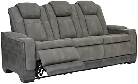 Signature Design by Ashley Next-Gen DuraPella Modern Faux Leather Power Reclining Sofa with Adjustable Headrest, Gray