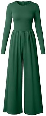 OQQ Womens Jumpsuits Dressy One Piece Outfits Long Sleeve Crew Neck Casual Wide Leg Pants Jumpsuits