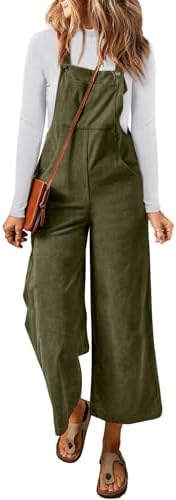 Happy Sailed Women Corduroy Overalls Casual Loose Sleeveless Adjustable Strap Wide Leg Jumpsuits with Pockets