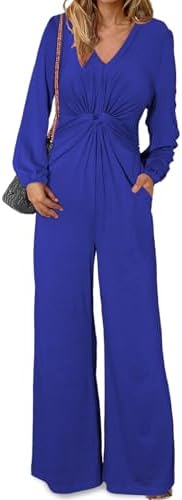Happy Sailed Jumpsuits for Women Dressy Formal V Neck Twist Front Wedding Guest Jumpsuit Outfits with Pockets
