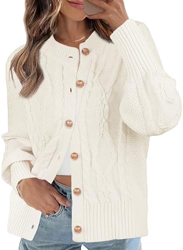 MEROKEETY Women's 2024 Fall Long Sleeve Sweater Cardigan Cable Knit Open Front Button Outwear Coats