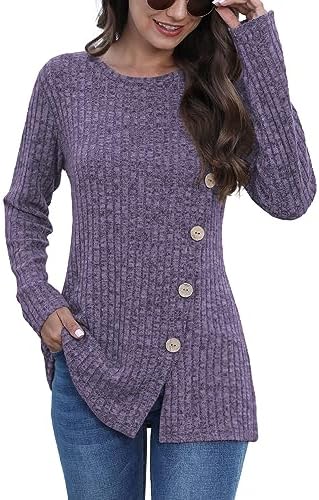 JomeDesign Long Sleeve Shirts for Women Crew Neck Lightweight Sweater Loose Casual Tunic Tops
