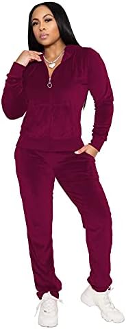 TOPSRANI Womens Velour Sweatsuits Velvet Tracksuit 2 Piece Outfits Casual Jogging Sweat Suits Matching Jogger Pants Set
