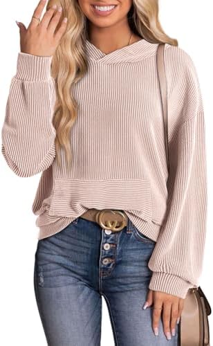 Dokotoo Women's Pullover Hoodies Sweatshirts Casual Loose Long Sleeve Ribbed Knit Shirts