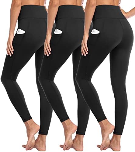 GAYHAY 3 Pack Leggings with Pockets for Women - High Waisted Tummy Control Soft Workout Gym Black Yoga Pants